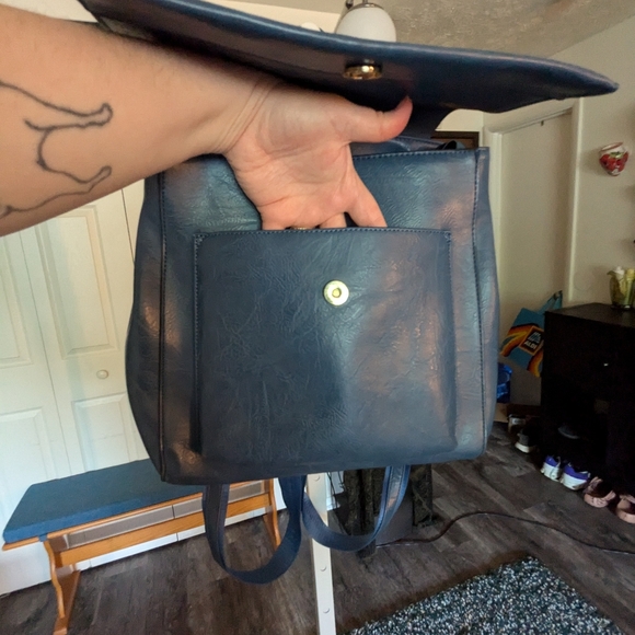 Vegan Leather Blue Backpack Purse - Picture 6 of 11